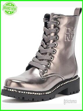 Lace Up Combat Boot With Studs - Faux Leather Ankle Boots